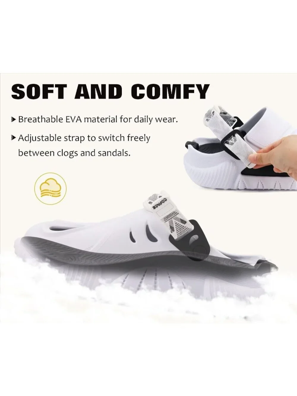 Men's White Black Recovery Clogs Comfortable Orthopedic Mules Thick Sandal Shoes